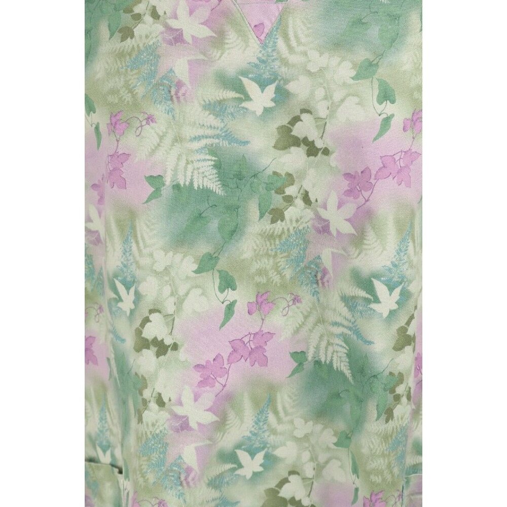 MG Medgear Scrub Top Women XL Green Leaf Floral Medical Uniform Shirt V Neck VTG - Picture 5 of 12